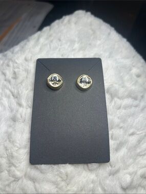 Gold Bezel Clear Crystal Stud Earrings - Women's Jewelry